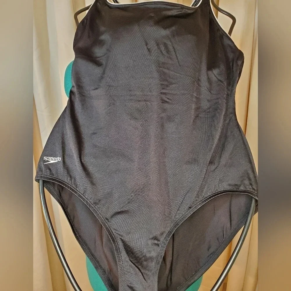 0064. NWOTs ~ Speedo ~ Modest Black One-Piece w/ Cross Straps Across the Back ~